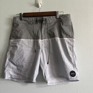 RVCA Board Shorts Mens 30 Waist‎ Green Striped Collorblock Quick Dry Surf